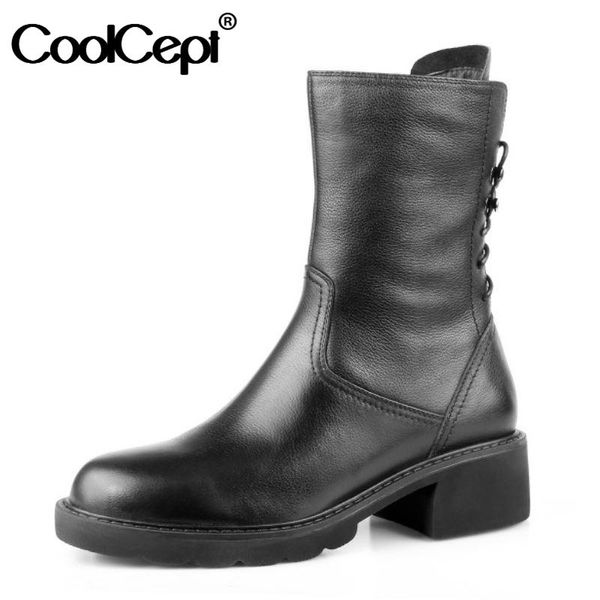 boots coolcept real leather women mid calf round toe cross strap zipper shoea design party footwear size 34-39, Black
boots coolcept real leather women mid calf round toe cross strap zipper shoea design party footwear size 34-39, Black