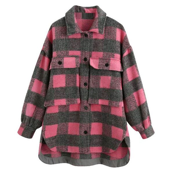 women 2021 fashion overshirts oversized checked woolen jacket coat vintage pocket asymmetric female outerwear chic, Black;brown
women 2021 fashion overshirts oversized checked woolen jacket coat vintage pocket asymmetric female outerwear chic, Black;brown