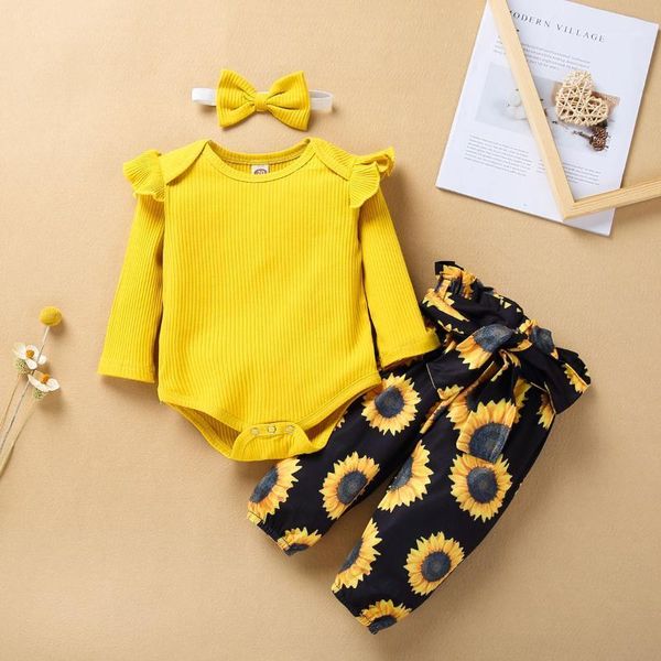 children's three piece set toddler's solid sleeve romper kid's pants butterfly sunflower printed bow hairband1, White
children's three piece set toddler's solid sleeve romper kid's pants butterfly sunflower printed bow hairband1, White