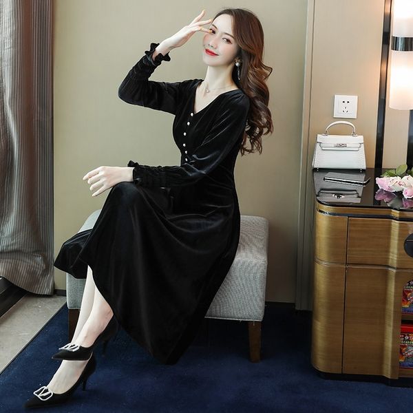 fqx15 goddess 2020 new french hepburn small black dress style style long autumn thin velvet dress kaoi7, Black;gray
fqx15 goddess 2020 new french hepburn small black dress style style long autumn thin velvet dress kaoi7, Black;gray
