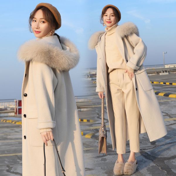 women long over-knee trench fashion autumn and winter collar hooded woolen women's fur coat, Tan;black
women long over-knee trench fashion autumn and winter collar hooded woolen women's fur coat, Tan;black