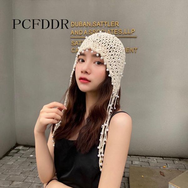 stingy brim hats pcfddr baotou european and american fashion knitted pearl tassel hat for women., Blue;gray
stingy brim hats pcfddr baotou european and american fashion knitted pearl tassel hat for women., Blue;gray