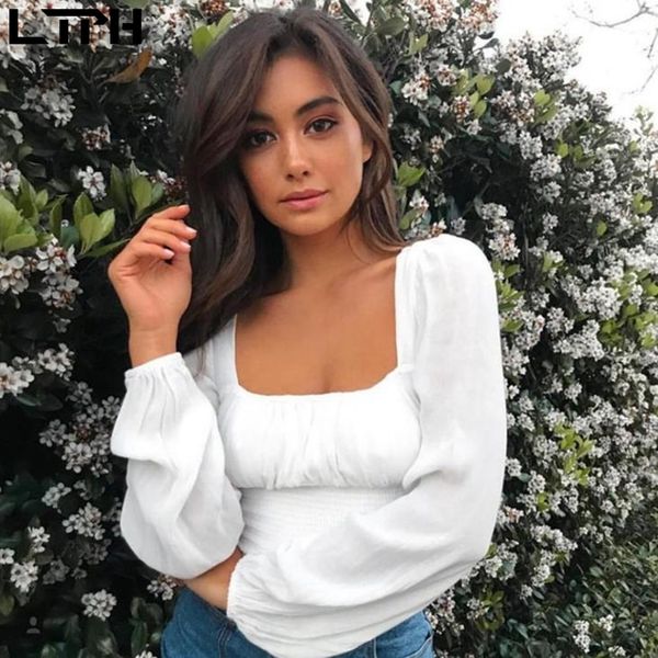 vintage casual female autumn new square collar shirts lantern sleeves waist short chiffon white shirt womens blouses 201130
vintage casual female autumn new square collar shirts lantern sleeves waist short chiffon white shirt womens blouses 201130