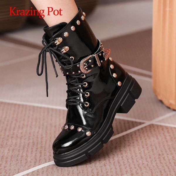 boots krazing pot motorcycle genuine leather buckle metal decorations round toe high heel zipper handsome modern ankle l131, Black
boots krazing pot motorcycle genuine leather buckle metal decorations round toe high heel zipper handsome modern ankle l131, Black