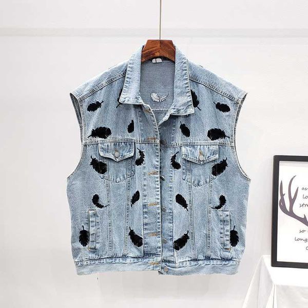 korean summer feather embroidery waistcoat women denim vest vintage washed sleeveless jacket coat loose casual jeans vest female1, Black;white
korean summer feather embroidery waistcoat women denim vest vintage washed sleeveless jacket coat loose casual jeans vest female1, Black;white