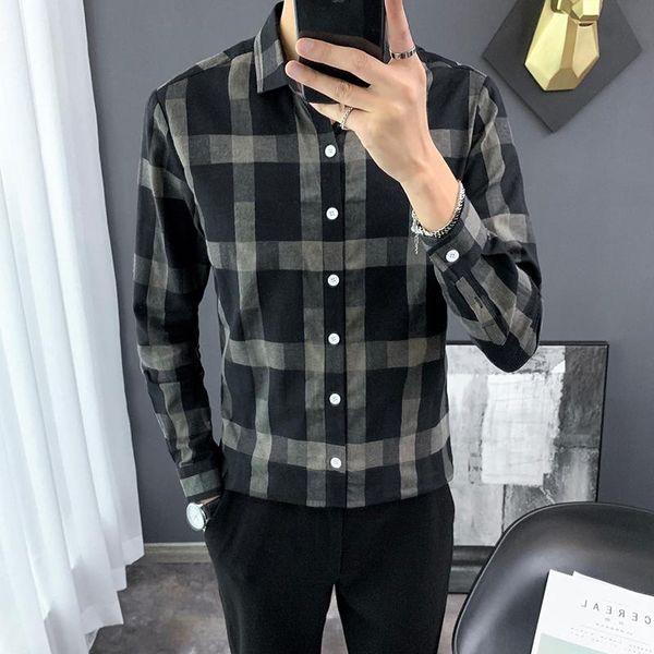 men classic plaid shirt slim fit men's shirts casual social camisas para hombre japanese streetwear blouse camisas, White;black
men classic plaid shirt slim fit men's shirts casual social camisas para hombre japanese streetwear blouse camisas, White;black
