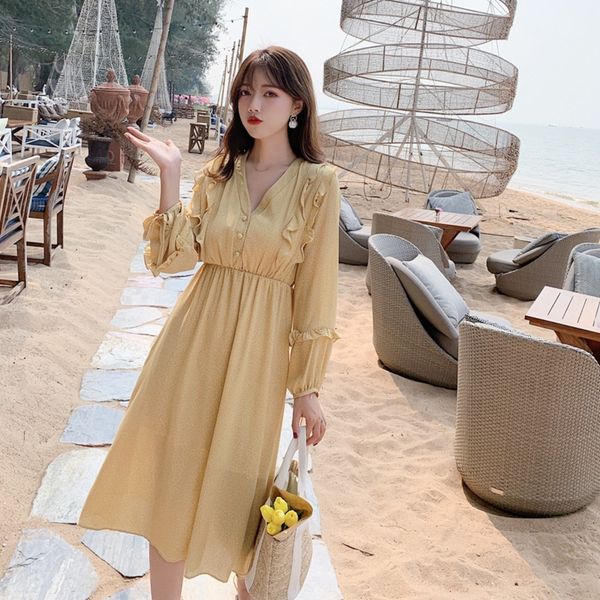 xgcxy 2020 autumn new women's clothing long style casual fashion temperament korean dress 8s dot chiffon v-neck sleeve dress for women, Black;gray
xgcxy 2020 autumn new women's clothing long style casual fashion temperament korean dress 8s dot chiffon v-neck sleeve dress for women, Black;gray