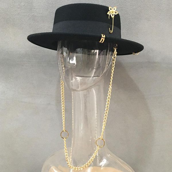 black fedora for women felt gold chian flower brooch boater hat flat pork pie style wide brim hat adjustable classic party, Blue;gray
black fedora for women felt gold chian flower brooch boater hat flat pork pie style wide brim hat adjustable classic party, Blue;gray