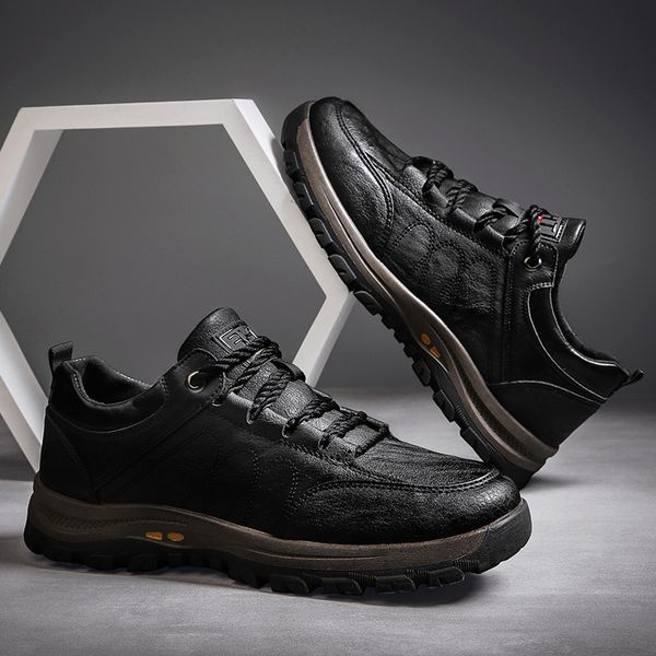 2020 new mens casual leather shoes combination 2020 autumn and winter new brogue mens shoes british leather shoes warm, Black