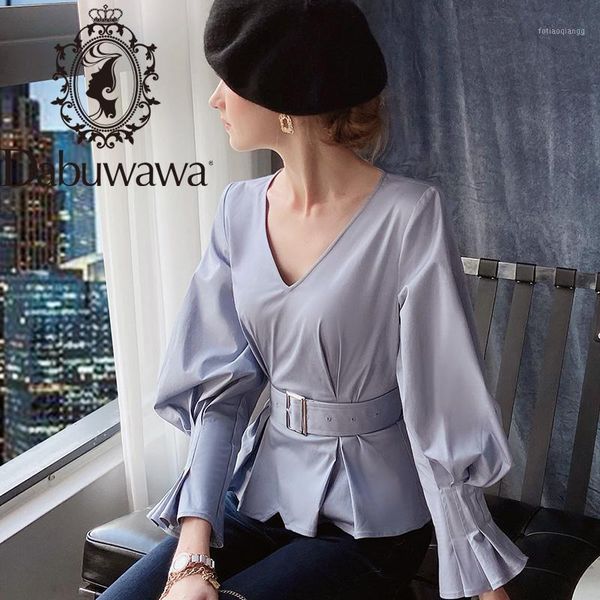 dabuwawa elegant v-neck blouse women spring autumn lanter sleeve belt ruffle hem vintage solid shirts office lady dt1cst0151, White
dabuwawa elegant v-neck blouse women spring autumn lanter sleeve belt ruffle hem vintage solid shirts office lady dt1cst0151, White