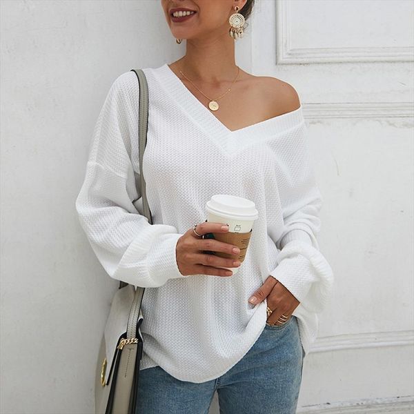 2019 fashion solid sweater womens casual sweater pullovers long sleeve v neck ladies autumn winter clothing plus size, White;black 
2019 fashion solid sweater womens casual sweater pullovers long sleeve v neck ladies autumn winter clothing plus size, White;black
