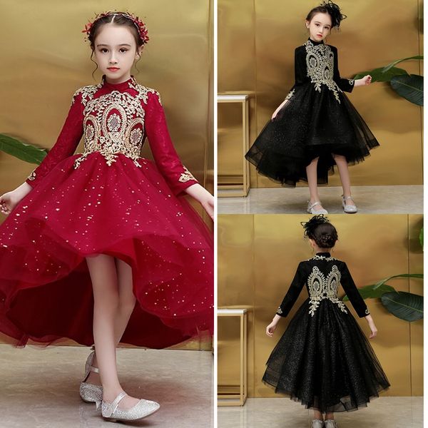 black red little girl pageant dresses with gold lace high collar high low bling tulle flower girl dress prom evening party dress kids, White;blue
black red little girl pageant dresses with gold lace high collar high low bling tulle flower girl dress prom evening party dress kids, White;blue