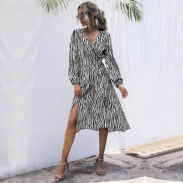 women fashion long sleeve stripe dress ladies stylish v-neck lace-up dress for party daily wear, Black;gray
women fashion long sleeve stripe dress ladies stylish v-neck lace-up dress for party daily wear, Black;gray