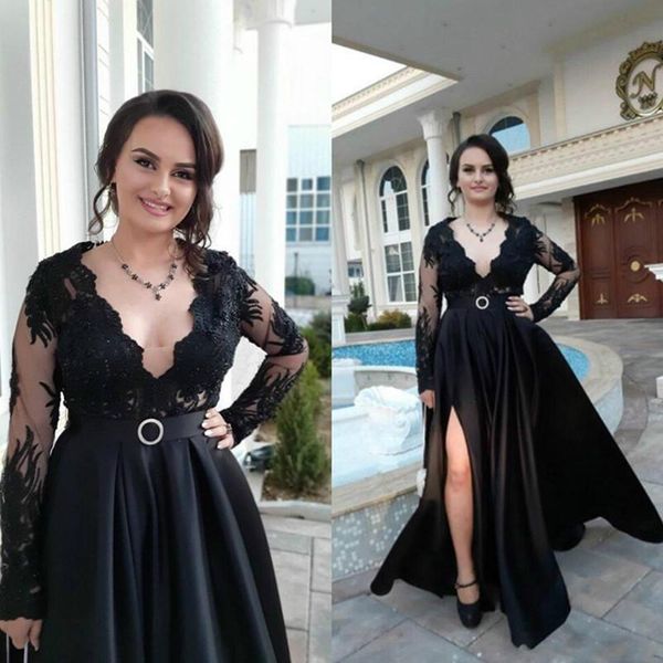 arabic side split satin evening dresses with lace applique v-neck long sleeves prom dress party gowns v65, Black;red
arabic side split satin evening dresses with lace applique v-neck long sleeves prom dress party gowns v65, Black;red