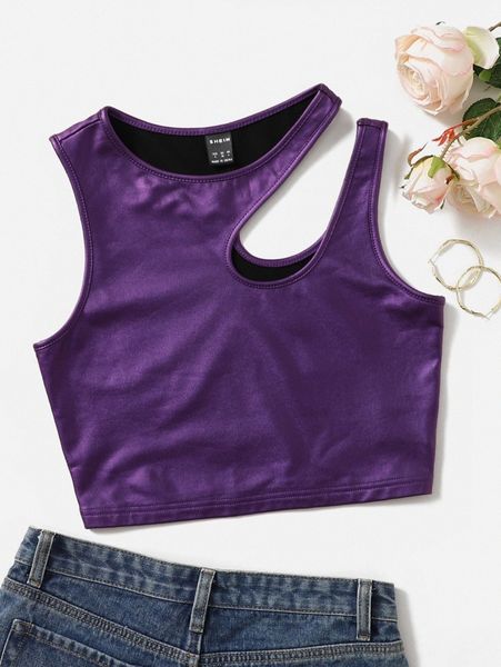 cut out shoulder pu leather crop tank f4rq#, White