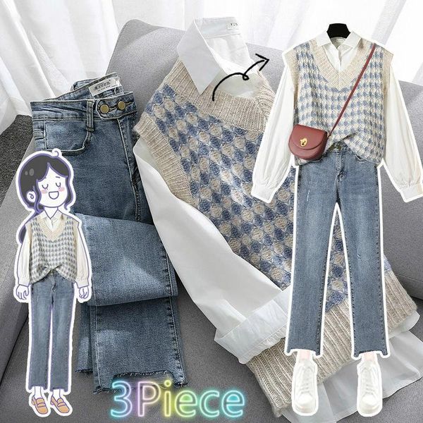 women's tracksuits elegant three-piece office ladies solid color shirt sweet vest and ankle length jeans suit, Gray
women's tracksuits elegant three-piece office ladies solid color shirt sweet vest and ankle length jeans suit, Gray