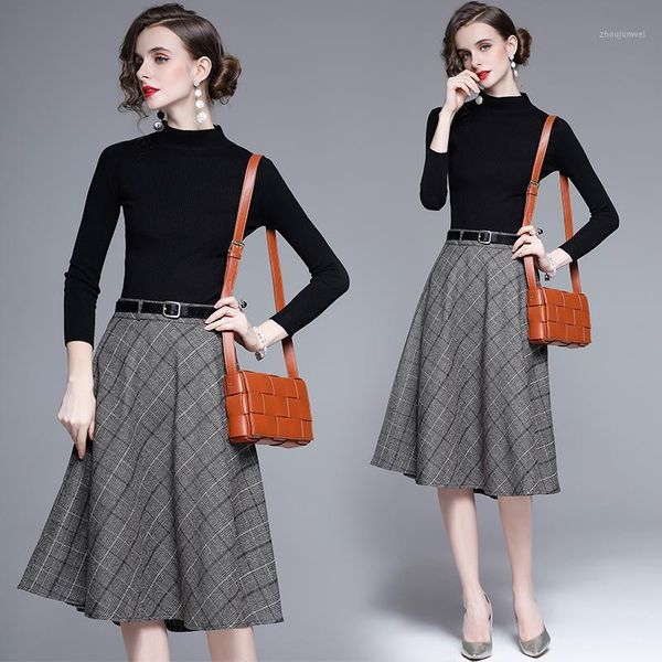 knitted bottoming + plaid large hem a-line mid-length umbrella skirt with lining and belt elegant two-piece set suit1, Gray
knitted bottoming + plaid large hem a-line mid-length umbrella skirt with lining and belt elegant two-piece set suit1, Gray