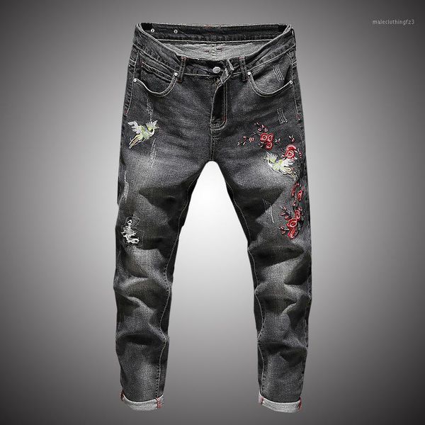 men's jeans rose embroidery men fashion casual denim pants flower elastic slim fit trousers male bp0481, Blue
men's jeans rose embroidery men fashion casual denim pants flower elastic slim fit trousers male bp0481, Blue