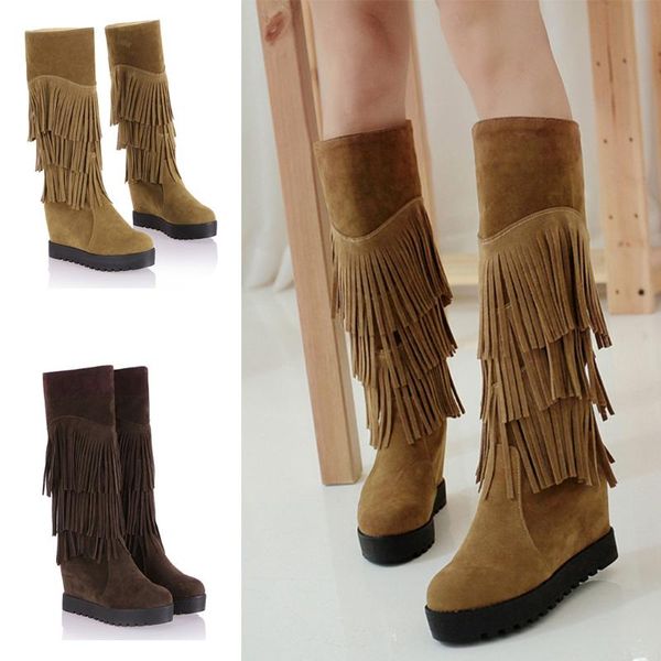 women's ladies winter suede winter boots fringe casual cotton shoes woman knee-high long boots tassel warmer hiking snow, Black
women's ladies winter suede winter boots fringe casual cotton shoes woman knee-high long boots tassel warmer hiking snow, Black