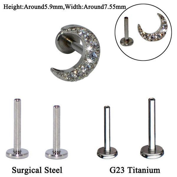 1pc g23 titanium&steel 16g cz gem moon labret lip bar ring crystal flower ear cartilage tragus helix piercing screw fit q sqczzn, Silver
1pc g23 titanium&steel 16g cz gem moon labret lip bar ring crystal flower ear cartilage tragus helix piercing screw fit q sqczzn, Silver