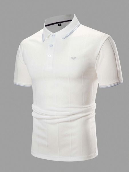 men embroidery contrast trim polo shirt 81v0#, White;black
men embroidery contrast trim polo shirt 81v0#, White;black