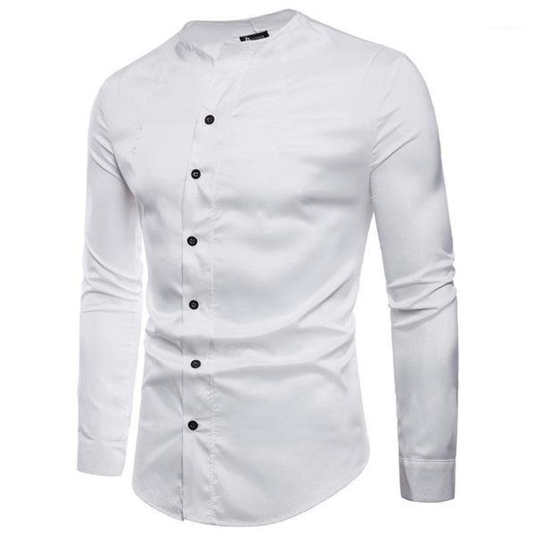 2018 new mens fashion boutique solid color stand collar casual long-sleeved shirts / mens slanting door sill slim shirts1, White;black
2018 new mens fashion boutique solid color stand collar casual long-sleeved shirts / mens slanting door sill slim shirts1, White;black