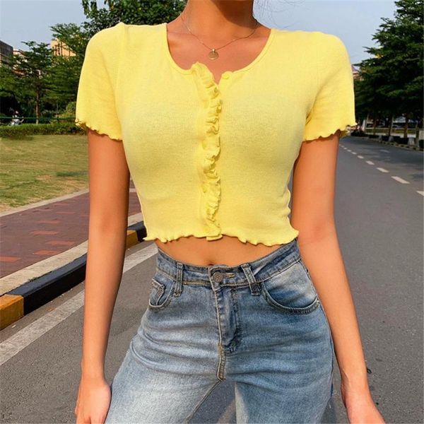 women's t-shirt knit ribbed short t shirt women 2021 button up sleeve o neck ladies summer clothes casual patchwork and pullovers, White
women's t-shirt knit ribbed short t shirt women 2021 button up sleeve o neck ladies summer clothes casual patchwork and pullovers, White
