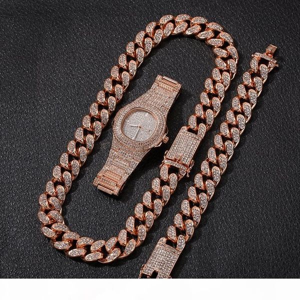 hip hop bling chains jewelry men necklace iced out diamond miami cuban chain rose gold silver watch & necklace & bracelet set
hip hop bling chains jewelry men necklace iced out diamond miami cuban chain rose gold silver watch & necklace & bracelet set