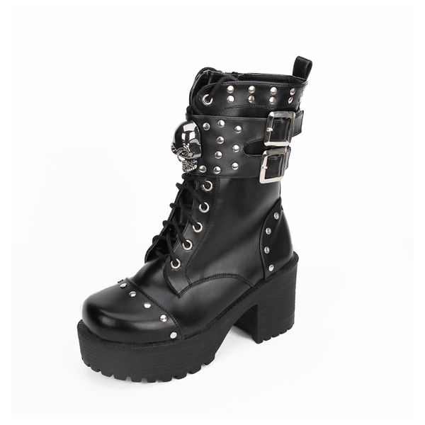 steampunk women leather high heels rivets boots lolita girls shoes punk skull boots winter black thick bottom with buckles
steampunk women leather high heels rivets boots lolita girls shoes punk skull boots winter black thick bottom with buckles