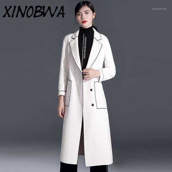 women's wool & blends women high street fashion turn down collar pockets covered button sashes double face coats ladies elegant office, Black
women's wool & blends women high street fashion turn down collar pockets covered button sashes double face coats ladies elegant office, Black