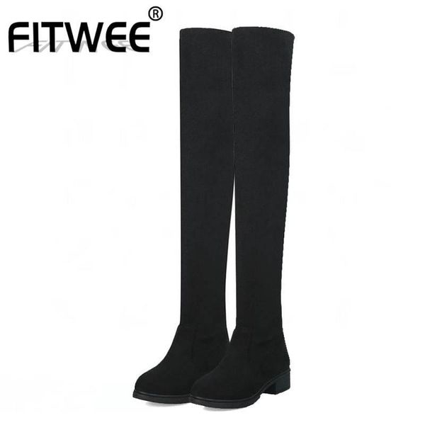 fitwee thigh high stretch boots women 5 color brand new fall winter warm shoes women low heels casual footwear size 34-43, Black
fitwee thigh high stretch boots women 5 color brand new fall winter warm shoes women low heels casual footwear size 34-43, Black