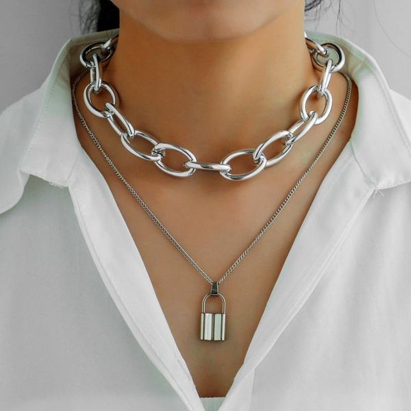 double layer lock chain necklace punk sweater long chain neck pendant necklace women fashion gothic jewelry, Silver
double layer lock chain necklace punk sweater long chain neck pendant necklace women fashion gothic jewelry, Silver