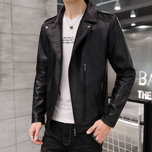 men's autumn korean slim motorcycle youth trend cool casual suit collar leather jacket, Black;brown 
men's autumn korean slim motorcycle youth trend cool casual suit collar leather jacket, Black;brown