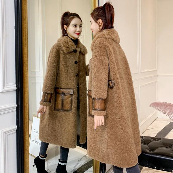 women's fur & faux real clothes 2021 winter women coat female korean vintage sheep shearling 100% wool jacket suede lining v18d1885 yy1, Black
women's fur & faux real clothes 2021 winter women coat female korean vintage sheep shearling 100% wool jacket suede lining v18d1885 yy1, Black