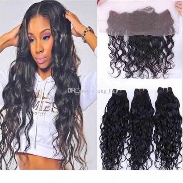 9a water wave human hair bundles with lace frontal closure wet wavy bleached knots ear to ear full lace frontals 4pcs lot, Black
9a water wave human hair bundles with lace frontal closure wet wavy bleached knots ear to ear full lace frontals 4pcs lot, Black