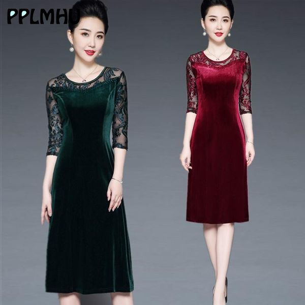 plus size 4xl lace velvet dress middle aged women autumn winter casual elegant o-neck midi embroidery slim mom's dresses red y200805, Black;pink
plus size 4xl lace velvet dress middle aged women autumn winter casual elegant o-neck midi embroidery slim mom's dresses red y200805, Black;pink