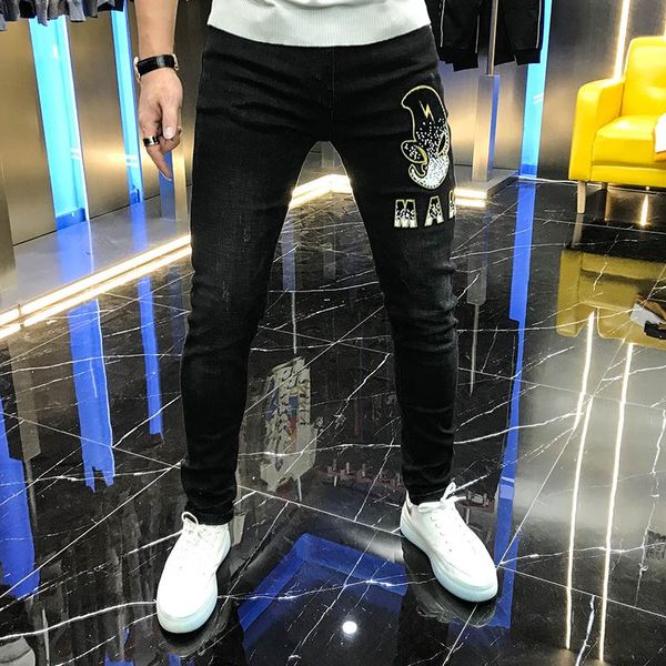 men's jeans 2021 autumn casual alien sequins beads black elastic versatile leggings pants youth simple men, Blue
men's jeans 2021 autumn casual alien sequins beads black elastic versatile leggings pants youth simple men, Blue