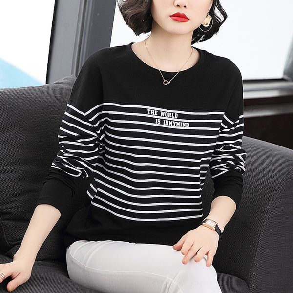 autumn 2020 new long sleeve t-shirt women's fashion temperament loose stripe bottom middle and bottom t-shirt aged mother's mku4f, White
autumn 2020 new long sleeve t-shirt women's fashion temperament loose stripe bottom middle and bottom t-shirt aged mother's mku4f, White