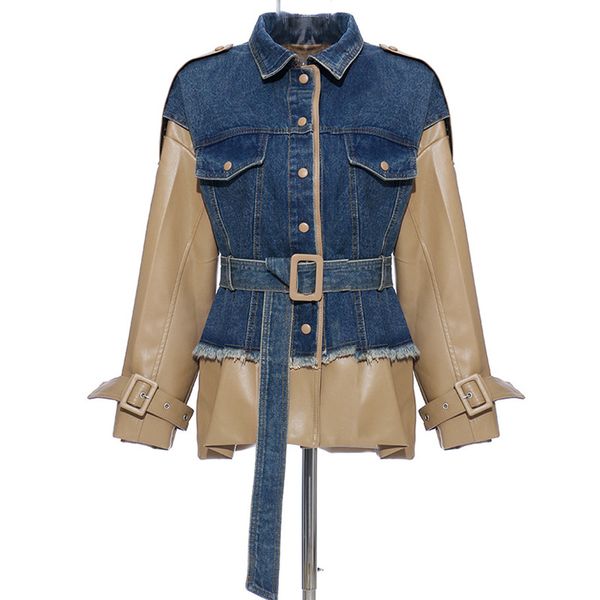 2020 fashion brand personality stitching washed denim stitching leather jacket coat windbreaker leather clothing ing, Black
2020 fashion brand personality stitching washed denim stitching leather jacket coat windbreaker leather clothing ing, Black