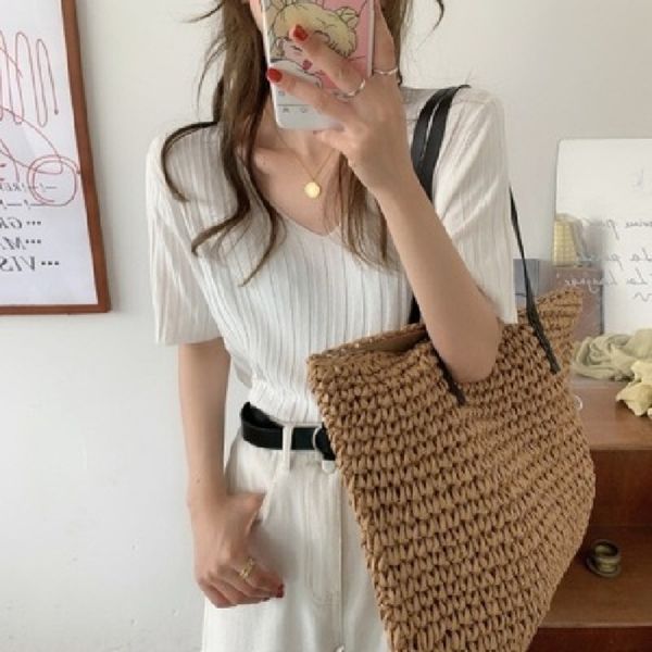 qpqjp coat 2020 big slim v-neck short sleeve thin stripe summer t-shirt women's ice silk knitted korean loose t-shirt ins zopeg, White;black
qpqjp coat 2020 big slim v-neck short sleeve thin stripe summer t-shirt women's ice silk knitted korean loose t-shirt ins zopeg, White;black