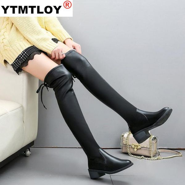 autumn winter women over-the-knee boots fashion round toe casual long boots square heel lace-up ladies botas mujer, Black 
autumn winter women over-the-knee boots fashion round toe casual long boots square heel lace-up ladies botas mujer, Black