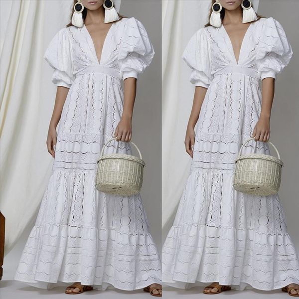 elegant white dress women holiday lace hollow out sundress puff sleeve solid v neck maxi dress long party night dresses, Black;gray
elegant white dress women holiday lace hollow out sundress puff sleeve solid v neck maxi dress long party night dresses, Black;gray