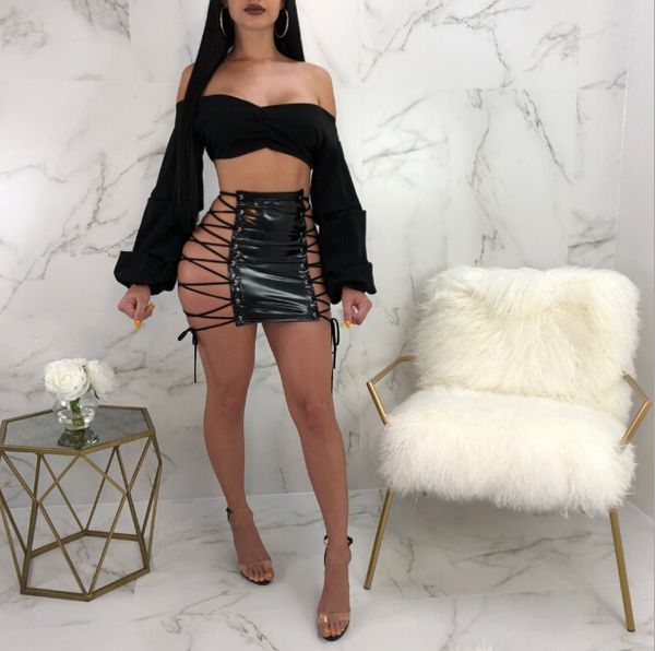 spring summer new pu leather skirt women cross lace up split pencil skirts mini dress, Black
spring summer new pu leather skirt women cross lace up split pencil skirts mini dress, Black