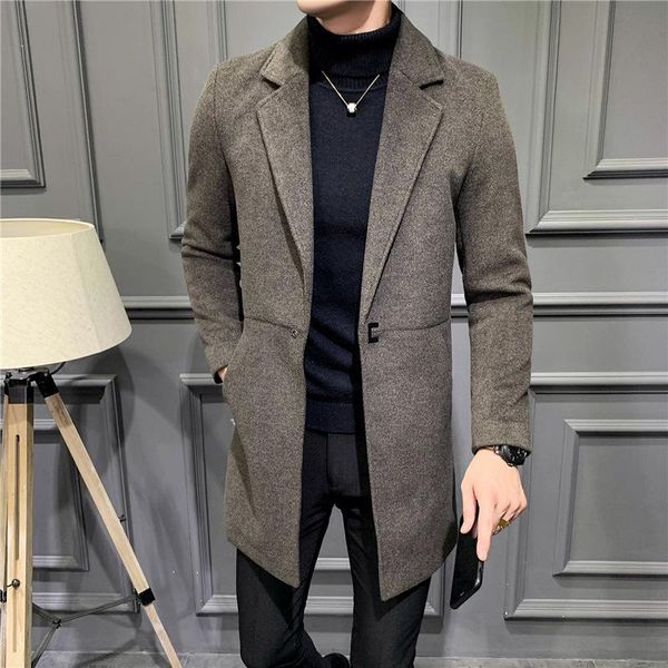 autumn and winter new style men's coat medium long woolen coat, Black 
autumn and winter new style men's coat medium long woolen coat, Black