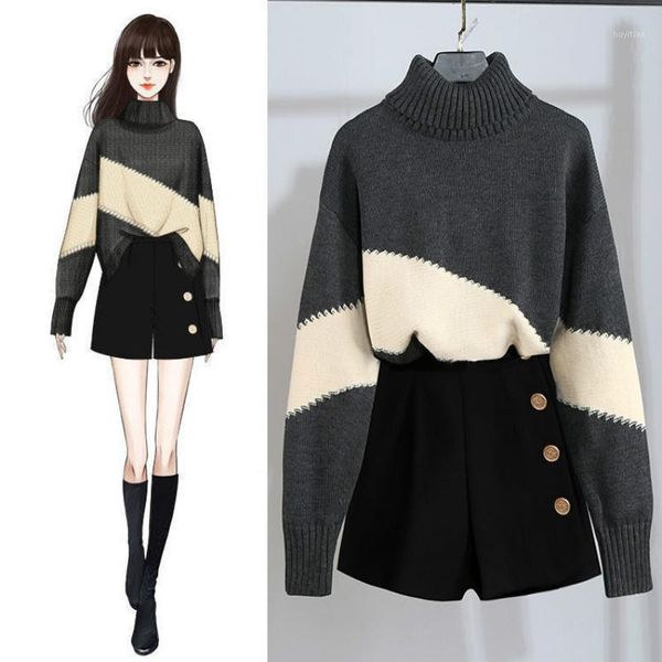 2021 women autumn winter vintage 2 piece set lady stripted turtleneck sweater + high waist pant suit female casual slim set i1721, Gray
2021 women autumn winter vintage 2 piece set lady stripted turtleneck sweater + high waist pant suit female casual slim set i1721, Gray