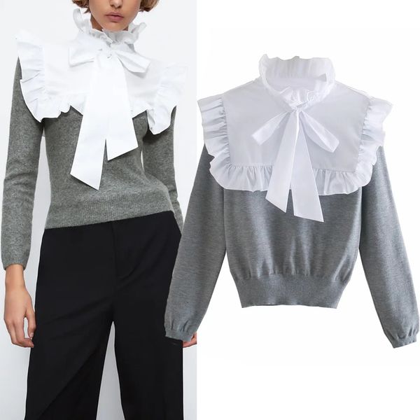 2021 new autumn contrast poplin patchwork knitted cropped women ruffle high neck bow tied long sleeve ladies cute sweater i18l, White;black
2021 new autumn contrast poplin patchwork knitted cropped women ruffle high neck bow tied long sleeve ladies cute sweater i18l, White;black