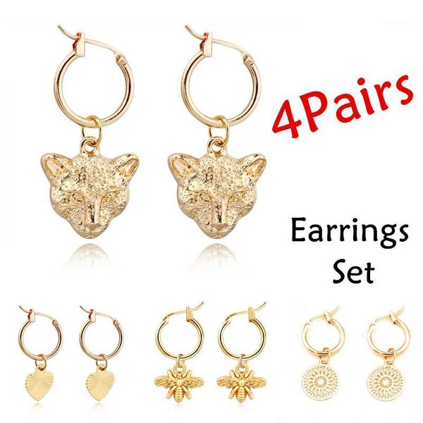4Pairs Korean Leopard Bee Heart Hoop Huggies Earrings Set For Women Vintage Hip Hop Hollow Round Small Stud Earrings Jewelry1, Golden;silver
4Pairs Korean Leopard Bee Heart Hoop Huggies Earrings Set For Women Vintage Hip Hop Hollow Round Small Stud Earrings Jewelry1, Golden;silver