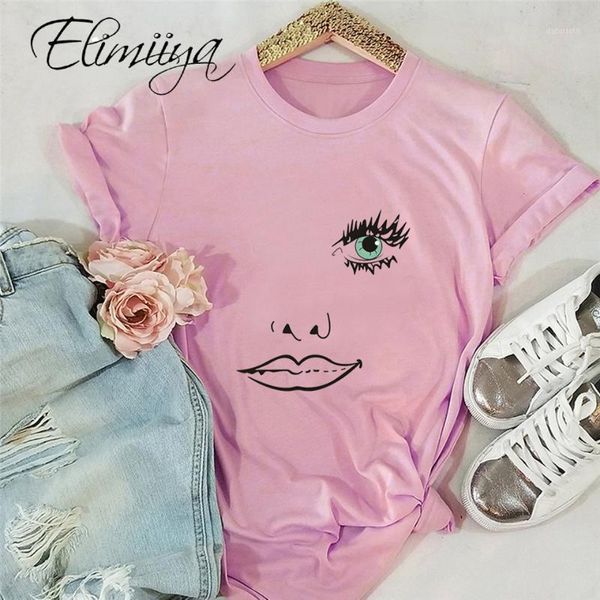 elimiiya eye mouth print tshirt women abstract short sleeve t shirt 100% cotton funny shirts round neck for ladies1, White 
elimiiya eye mouth print tshirt women abstract short sleeve t shirt 100% cotton funny shirts round neck for ladies1, White