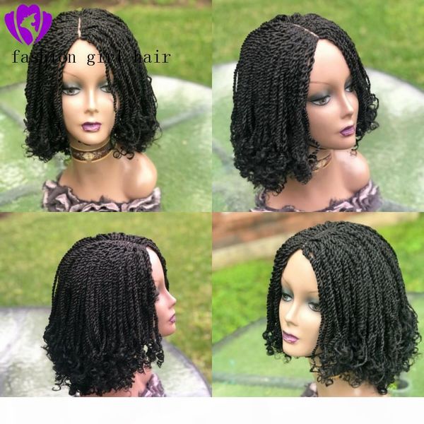 middle part full density 14inche short bob synthetic lace front braids wigs for africa women crochet braided kinkytwist wig with curly tips, Black
middle part full density 14inche short bob synthetic lace front braids wigs for africa women crochet braided kinkytwist wig with curly tips, Black