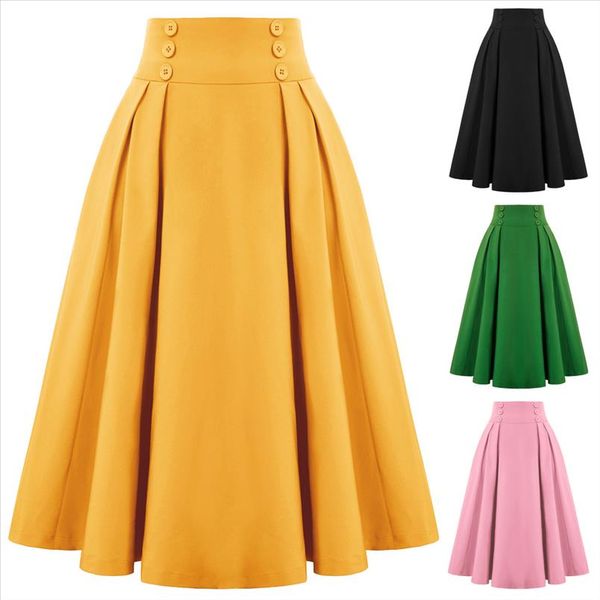belle poque womens skirts pleated swing skirt buttons decorated elastic waist high waist retro pure color mid calf skirts new, Black
belle poque womens skirts pleated swing skirt buttons decorated elastic waist high waist retro pure color mid calf skirts new, Black